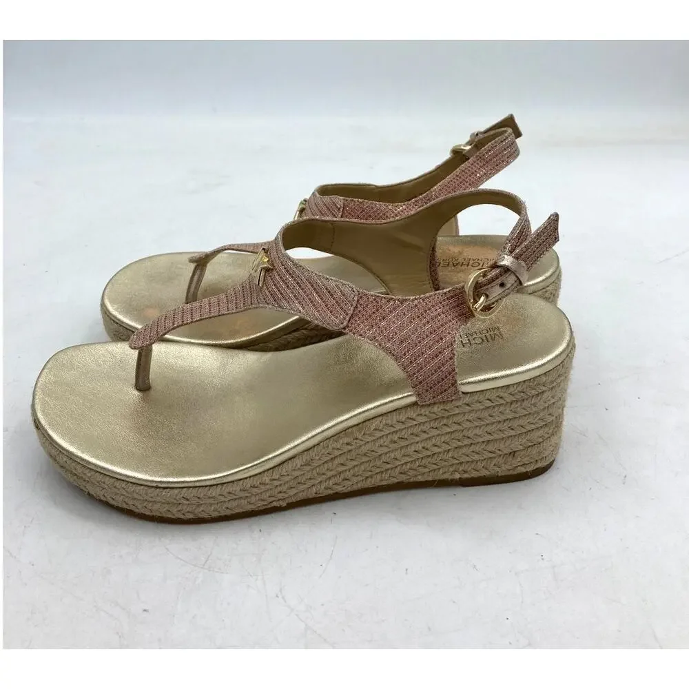 Michael Kors Women's Leather Wedged Thong Sandals Size 8M Rose Color‎ Sparkle